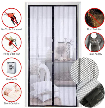 Magnetic Mesh Door Screen - Bug & Mosquito Barrier