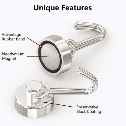 4Pcs 8 Pcs Magnetic Hooks, Heavy Duty 30LBS Neodymium Magnet Hook for Indoor or Outdoor Hanging, Refrigerator, Grill, Kitchen, Laundry, Key Holder - Silver