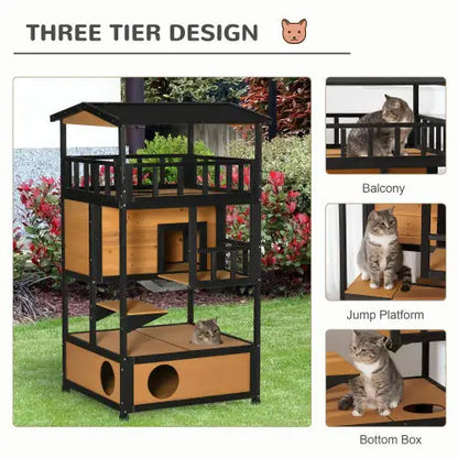 Rustic Wooden Cat Haven, Outdoor Kitten Playhouse