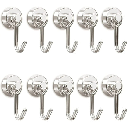 4Pcs 8 Pcs Magnetic Hooks, Heavy Duty 30LBS Neodymium Magnet Hook for Indoor or Outdoor Hanging, Refrigerator, Grill, Kitchen, Laundry, Key Holder - Silver