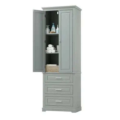 High Storage Cabinet With Three Drawers, Grey