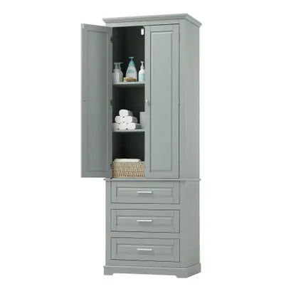 High Storage Cabinet With Three Drawers, Grey