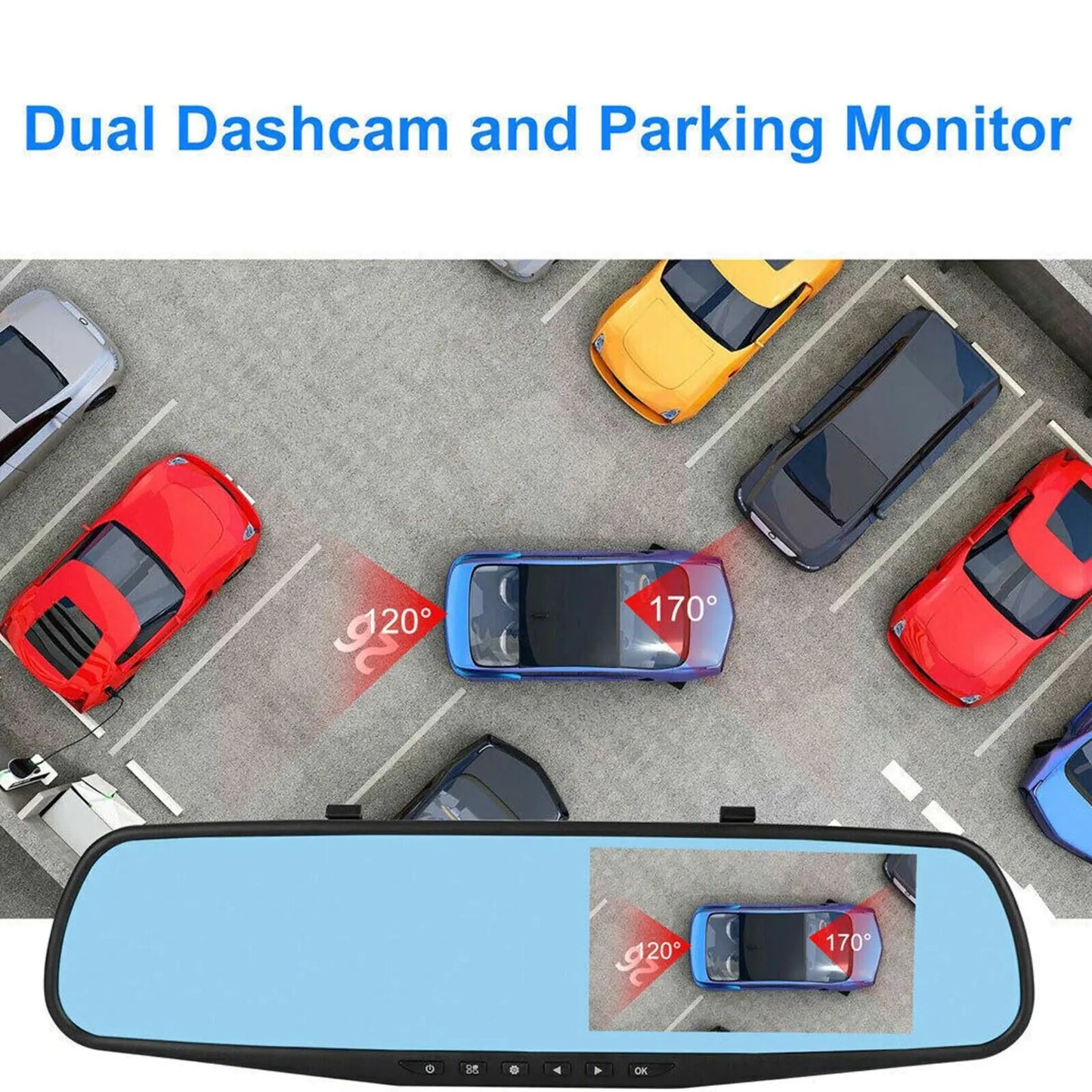 Optimax Pro 1080P HD Dual-Lens Car DVR Mirror Cam