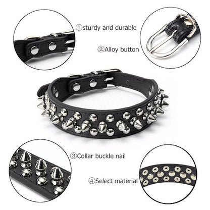 Rugged Leather Spiked Collar for Dogs and Cats