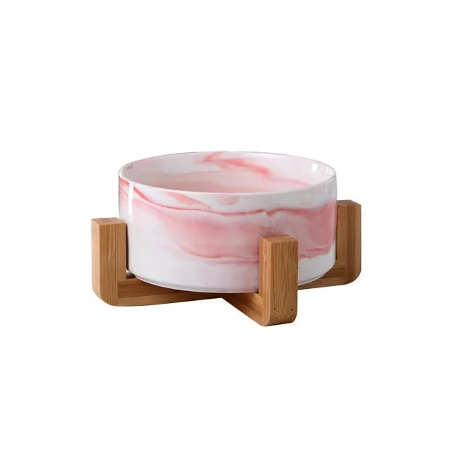 Ceramic Raised Cat Bowl w/ Wood Stand