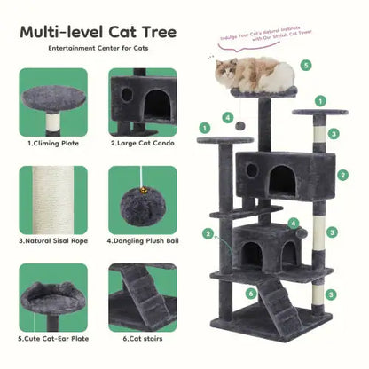 Cozy Cat Climber: Plush Multi-Level 54" Kitty Tower