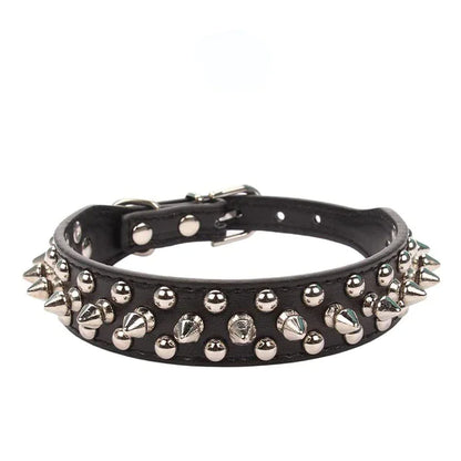 Rugged Leather Spiked Collar for Dogs and Cats