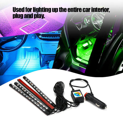 4X 48 LED RGB Car Interior Atmosphere Light Strip Bar Bluetooth APP Music Control