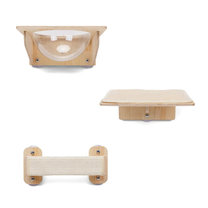 Three-Piece Wall-Mounted Cat Perches with Enclosed Sleeping Pod