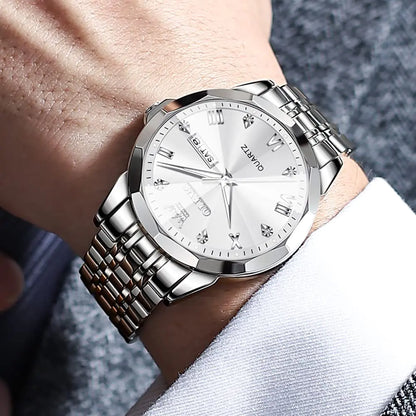 OLEVS Elegant Silver: Two-Tone Men’s Diamond Watch