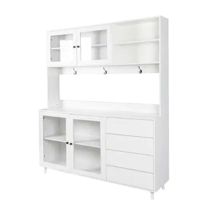 Elegant White Kitchen Hutch with Microwave Shelf and Storage