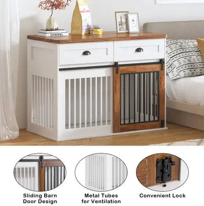 Elegant Dual-Door Wooden Canine Crate
