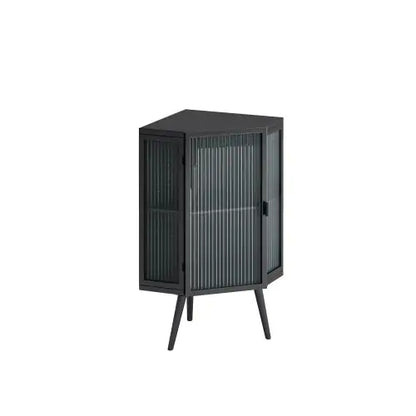 Floor Conical Cabinet With Tempered Glass Door And Storage Shelves
