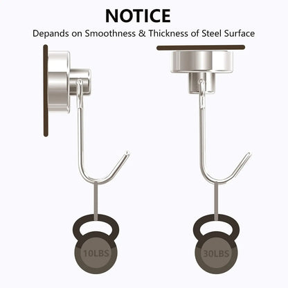 4Pcs 8 Pcs Magnetic Hooks, Heavy Duty 30LBS Neodymium Magnet Hook for Indoor or Outdoor Hanging, Refrigerator, Grill, Kitchen, Laundry, Key Holder - Silver