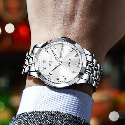 OLEVS Elegant Silver: Two-Tone Men’s Diamond Watch