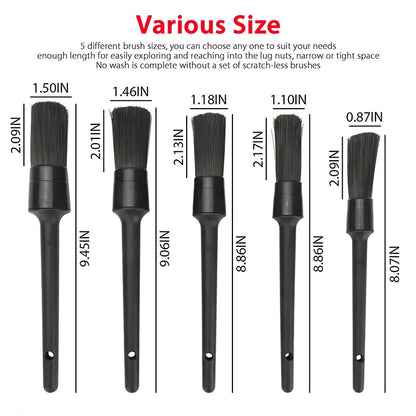 5PC Boar Hair Car Detailing Brush Set