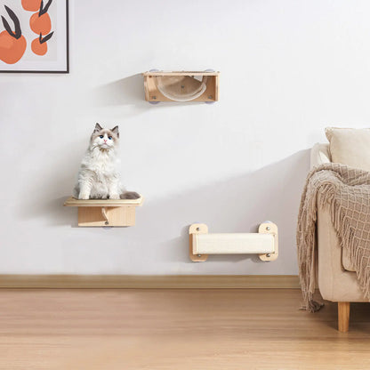 Three-Piece Wall-Mounted Cat Perches with Enclosed Sleeping Pod