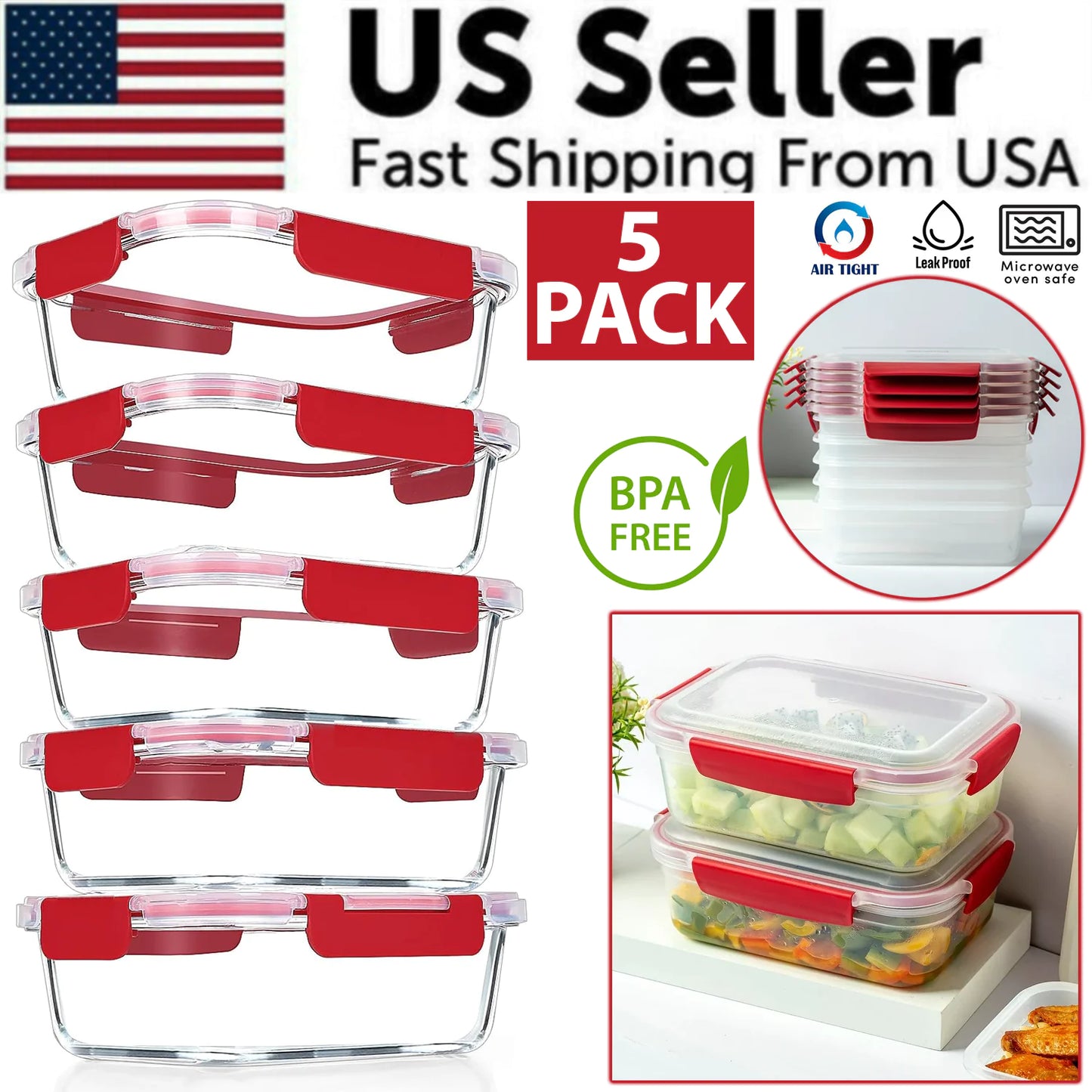 5-Pack Seal-Tight Stackable Storage Containers