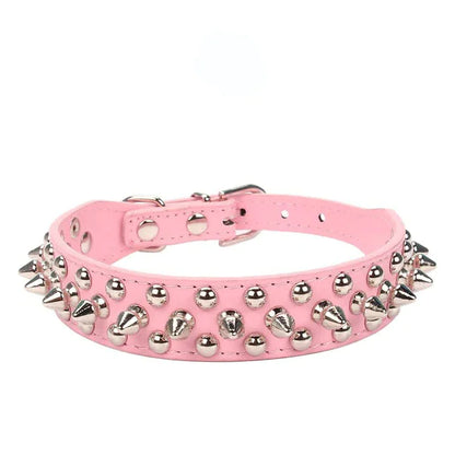 Rugged Leather Spiked Collar for Dogs and Cats