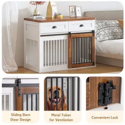 Elegant Dual-Door Wooden Canine Crate