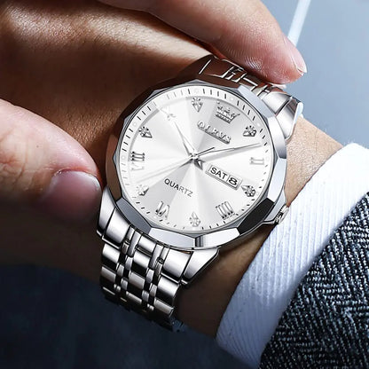 OLEVS Elegant Silver: Two-Tone Men’s Diamond Watch