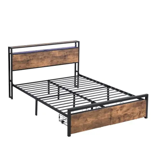 Full-Size LED Bed with Charging Hub and Drawers
