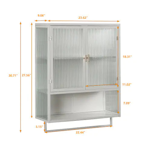 Elegant Dual-Door Wall Cabinet with Glass Panels and Storage Shelves