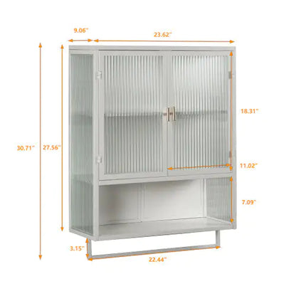 Elegant Dual-Door Wall Cabinet with Glass Panels and Storage Shelves