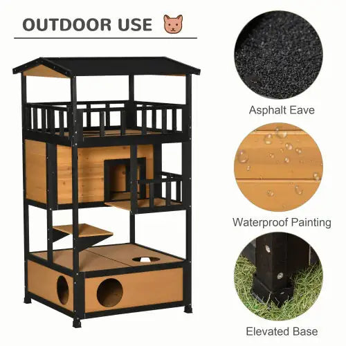 Rustic Wooden Cat Haven, Outdoor Kitten Playhouse