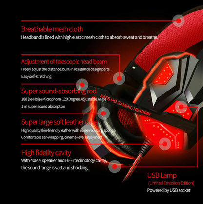 3.5mm LED Gaming Headphones Stereo Bass Surround