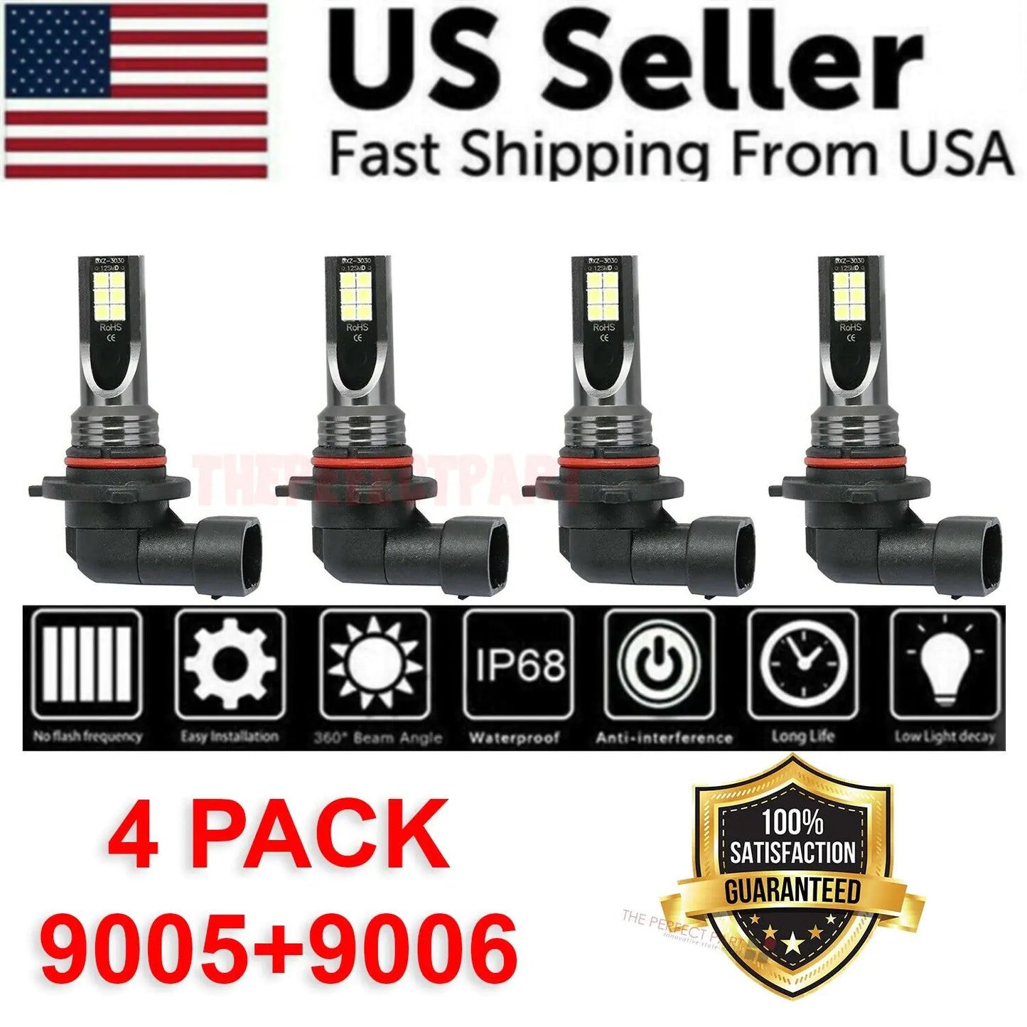 9005 + 9006 LED Headlights Kit Combo Bulbs 8000K High Low Beam Super White Bright