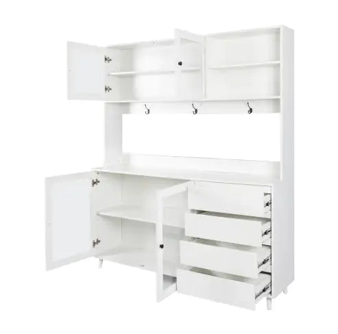 Elegant White Kitchen Hutch with Microwave Shelf and Storage