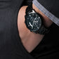 Customizable Personal Message- Elegant Black Chronograph Watch - Message On Back
