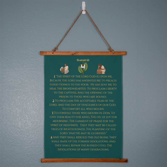 Isaiah 61:1-4 - Wood Framed Wall Tapestry - God is Upon Me