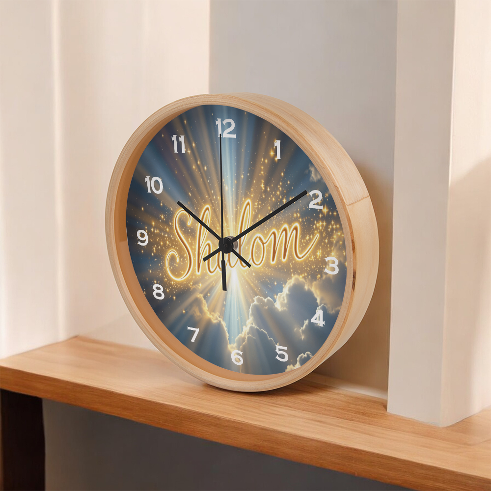 Custom "Shalom" - Wooden Frame 10" Clock - ECO solvent print