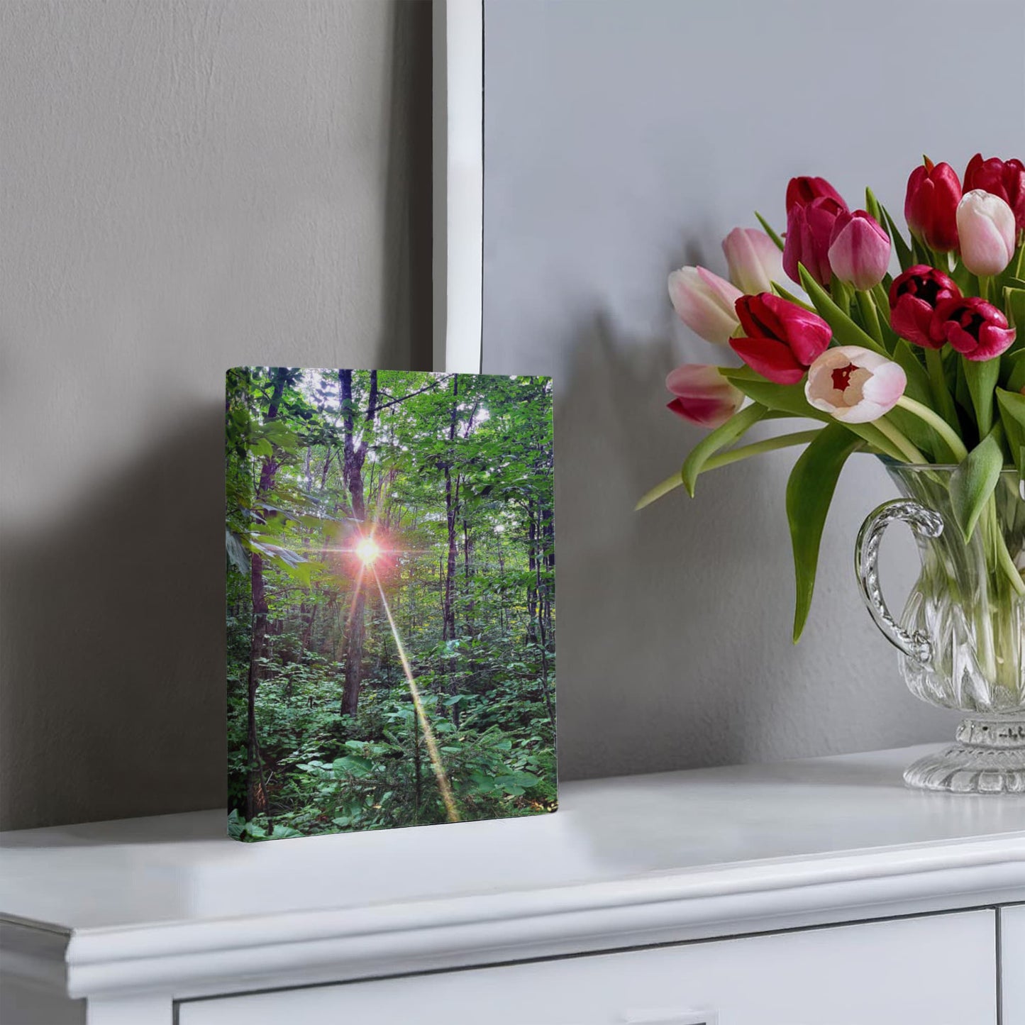 "Forest Sunrise, A Trailblazer's First Light" - Gallery Wrapped Canvas - Hiking With Stickers '24