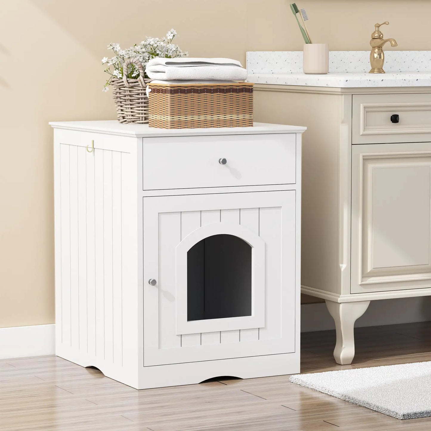 Wooden Pet House Litter Box With Drawers