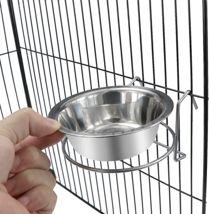 Pet Bowl Stainless Steel Hanging Food Water Bowls Bird Cage Feeder for Birds, Parrots, Small Sized Dogs and Cats (S)