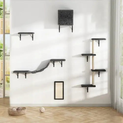 Five-Piece Deluxe Indoor Cat Climbing Wall with Scratch Board