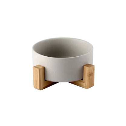 Ceramic Raised Cat Bowl w/ Wood Stand