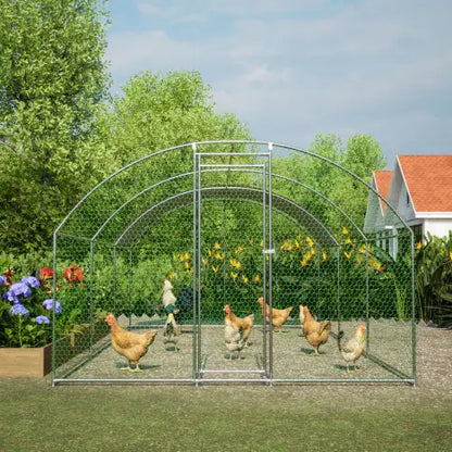 Large Chicken Coop Metal With Waterproof And UV Cover, Dome Shape Walk-In Fence Chicken Coop For Outdoor And Yard Farm Use