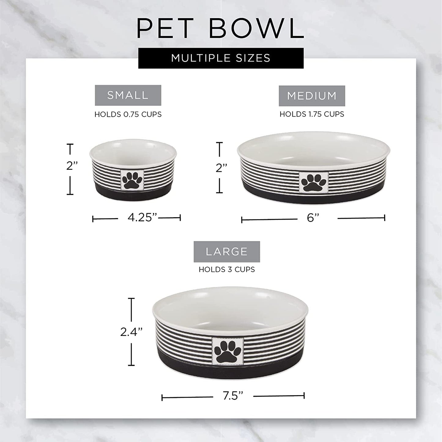 Paw & Patch Ceramic Pet Collection, Medium Set, 6X2", Gray, 2 Piece