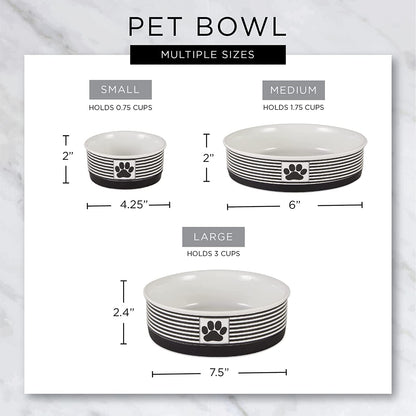 Paw & Patch Ceramic Pet Collection, Medium Set, 6X2", Gray, 2 Piece