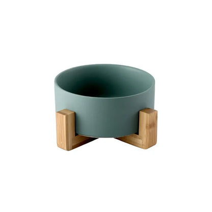 Ceramic Raised Cat Bowl w/ Wood Stand