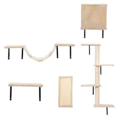 Five-Piece Deluxe Indoor Cat Climbing Wall with Scratch Board