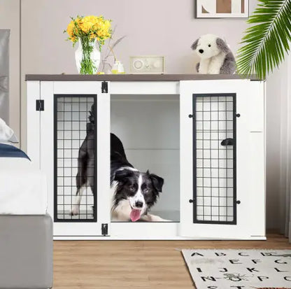 Double-Door Wooden Dog Crate
