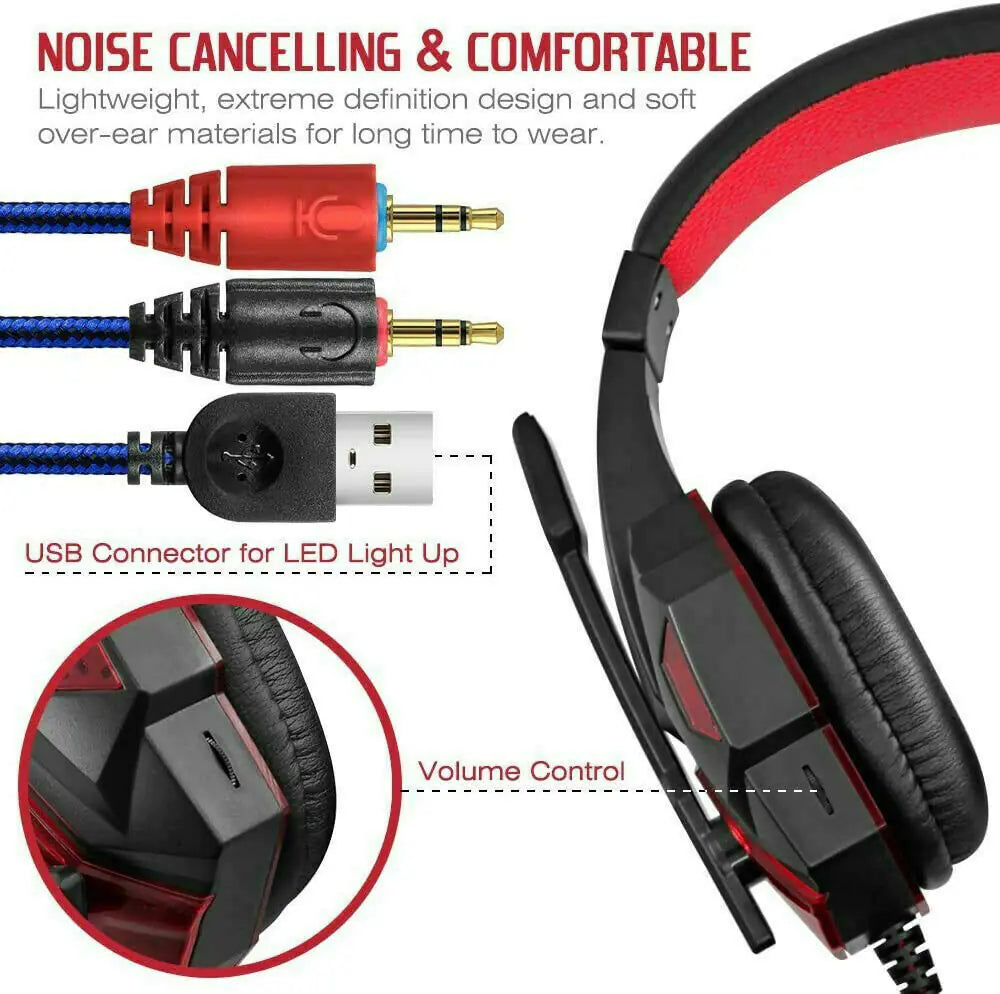3.5mm LED Gaming Headphones Stereo Bass Surround