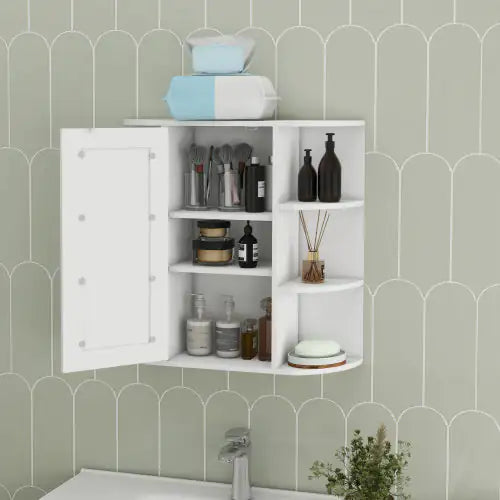 Wall-Mounted Cabinet with Mirrored Front & Versatile Shelving - White