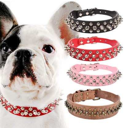 Rugged Leather Spiked Collar for Dogs and Cats