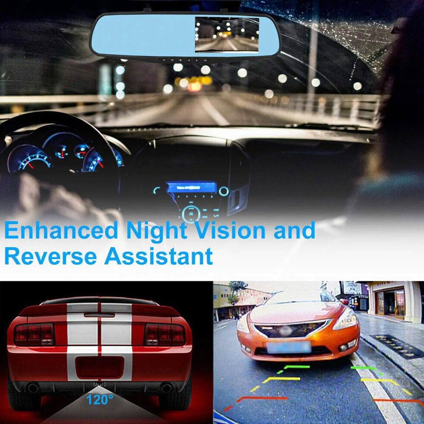 Optimax Pro 1080P HD Dual-Lens Car DVR Mirror Cam